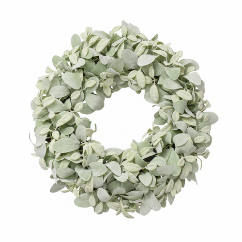 Lamb's ear wreath on clean white background