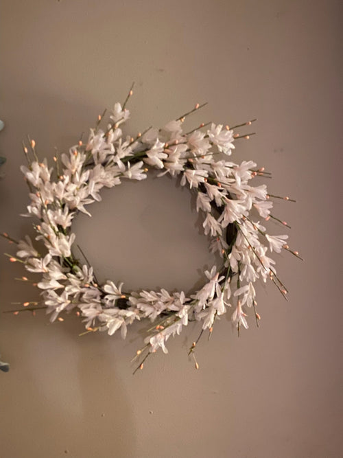 Handcrafted White Blossom Wreath – Soft Floral Farmhouse Door Decor